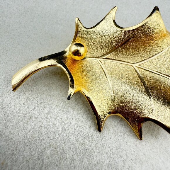 Gold Plated Leaf Brooch By Grosse Germany 1960 Vintage Jewelry Fall Nature Desig - Picture 3 of 5